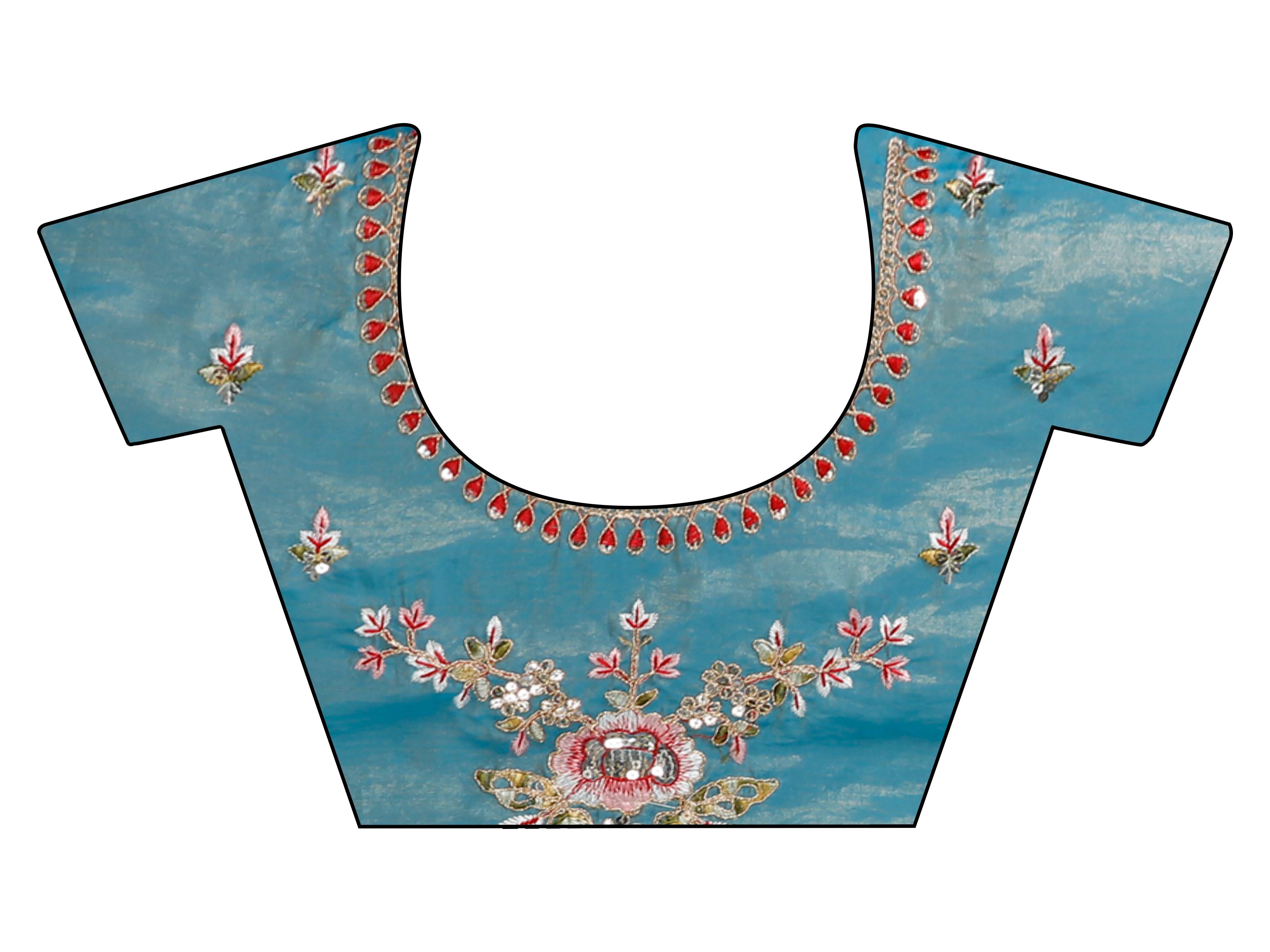 Two tone blue and gold colored jimmy choo saree with sequinned embroidery border